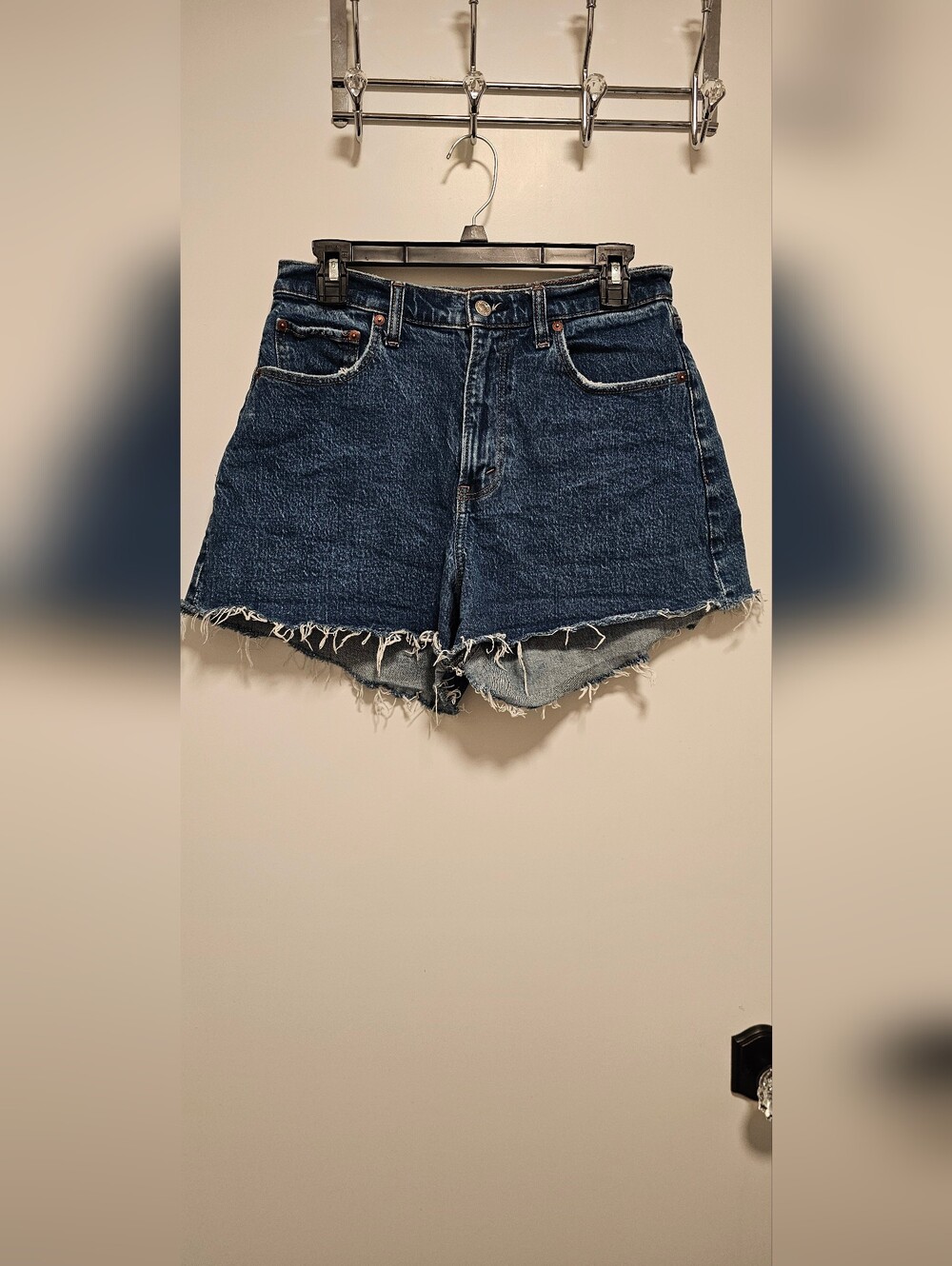 Abercrombie & Fitch Dark Blue Denim Cutoff Shorts with Frayed Hem